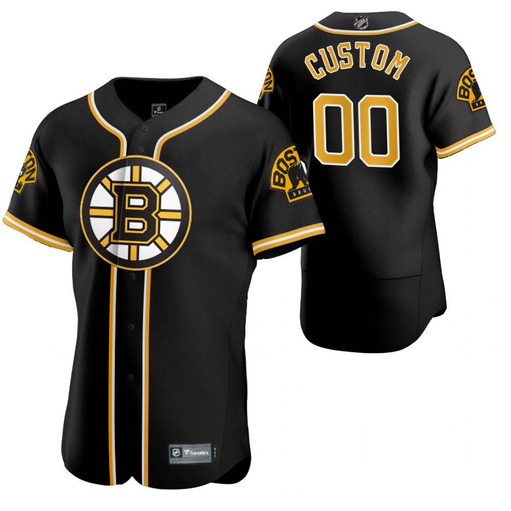 Boston Bruins Custom Men 2020 NHL x MLB Crossover Edition Baseball Jersey Black